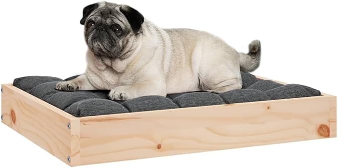 Solid Wood Dog Bed 24.2x19.3x3.5 Inches Pine Frame Pet Sofa for Small Medium Dogs, Rustic Minimalist Raised Bed with Sturdy Construction, Comfortable Sleeping Spot for Living Room or Bedroom