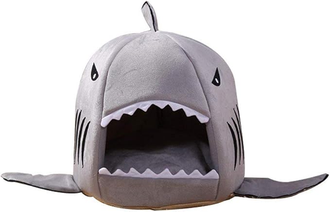Shark Shaped Pet Dog Puppy Bed Warm Cat Bed House Nest for Autumn Winter Grey XS