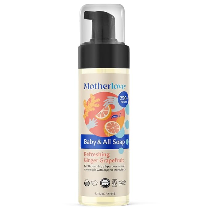 Motherlove Baby & All Soap (7.1 oz) Gentle Foaming All-Purpose Castile Soap Made with Organic Ingredients – Refreshing Ginger Grapefruit