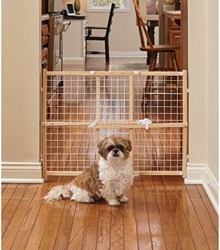MidWest Homes for Pets Wire Mesh Pet Safety Gate, Dog Gate Expands From 29 - 40.5 Inches Wide, 24 inches Tall, Wood, Powder Coated Wire