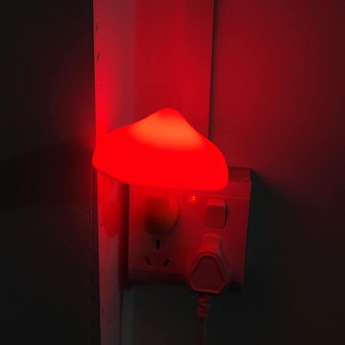 AUSAYE 5 Pack Sensor LED Night Lights Plug in Lamp Mushroom Light for Adults Kids NightLight Bedroom,Bathroom,Toilet,Hallway,Stairs,Kitchen,Basement Red