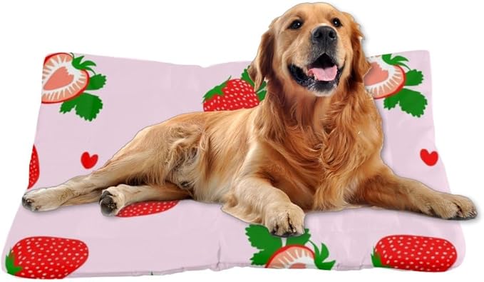 Cute Strawberry Fruit Pink Cute Dog Bed Furniture Dog Crate Mat Puppy Crate Pad Small Bed Washable Non-Slip Doggie Mattress Doggy Beds for Medium Dogs Indoor Outdoor 36X24 Inch