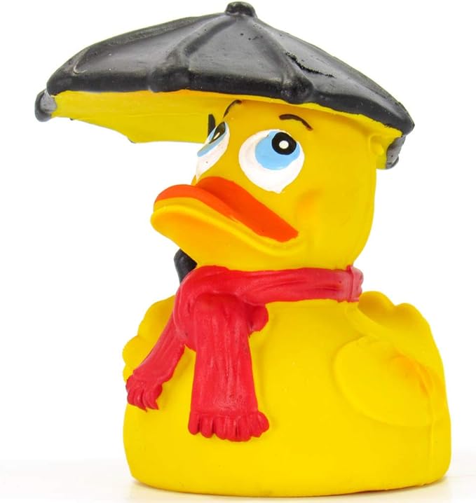 Lanco Umbrella Raining Rubber Duck Bath Toy | All Natural, Organic, Eco Friendly, Squeaker Brand | Imported from Barcelona, Spain