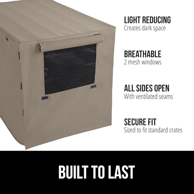 GORILLA GRIP Dog Crate Covers Compatible with Amazon Basics Dog Crates, All Sides Open, Privacy Cover Fits 36" Wire Kennel, Breathable Mesh Windows, Light Reducing Puppy Training Cage Topper, Taupe