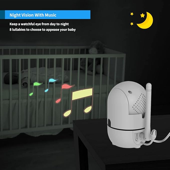 HelloBaby No WiFi Baby Monitor 5" Screen 30-Hour Battery Pan-Tilt-Zoom Video Upgrade with Camera and Audio, Night Vision, VOX, 2-Way Talk, 8 Lullabies and 1000ft Range, HB6550