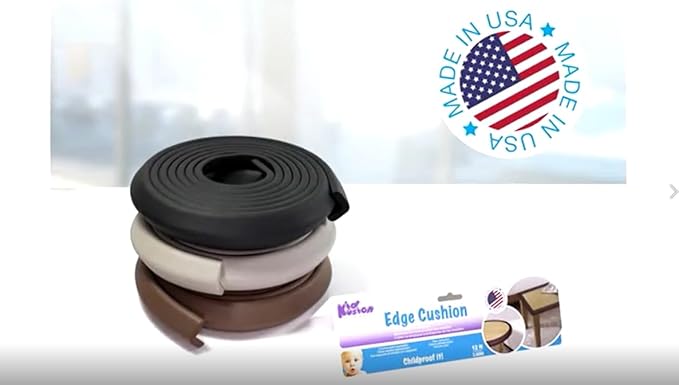 Kidkusion Baby Proof Edge Guards for Safety | Made in The USA | 24 Feet | Black | Edge Protectors for Furniture, Tables, Fireplaces | Heavy Duty Tape Included