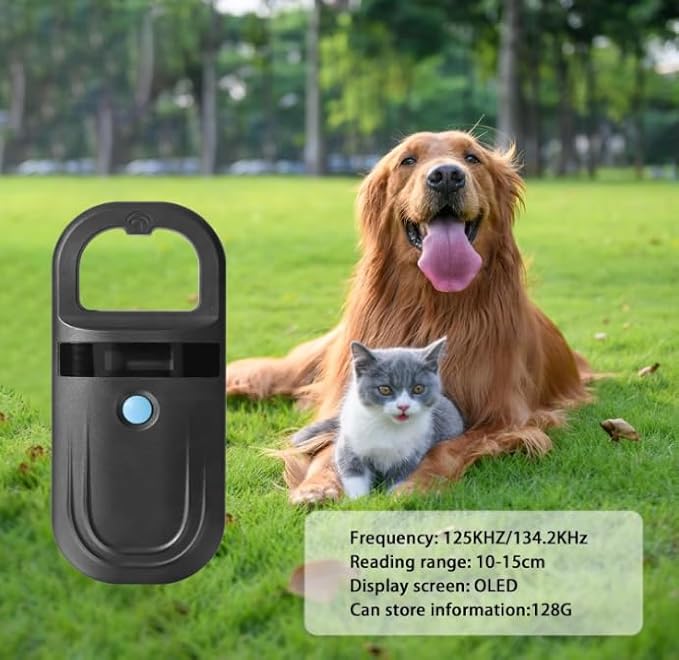 Pet Microchip Scanner ISO11784/85/FDX-B/EMID Animal Handheld Reader,134.2kHz Pet ID Scanner Rechargeable Animal Chip Registration, for Dog/Cat/Pig/Animal (BT Black)