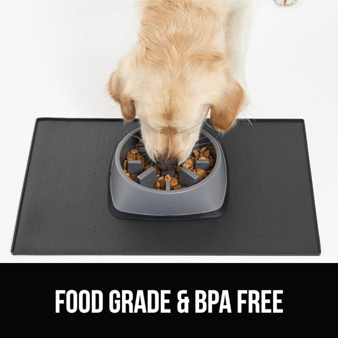 GORILLA GRIP 100% Waterproof Raised Edge BPA Free Silicone Pet Feeding Mat, Dog Cat Food Mats Contain Spills Protects Floors, Placemats for Cats and Dogs Water Bowl, Pets Accessories 28x18 Charcoal