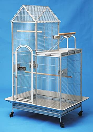 Mcage Extra Large Parrot Bird Cage, 36" x 26" x 60"H, Silver Vein, Wrought Iron, Lockable, 5/8-Inch Bar Spacing, 4 Wheels, Play Stand, Seed Guard
