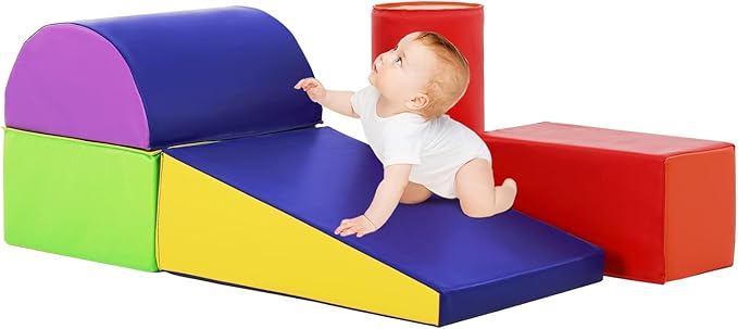 PayLessHere Climbing Toys for Toddlers 5 Piece Corner Foam Climbing Blocks Set with Soft Foam and Strong Structure for Babies 1-3 Crawling and Sliding Activity Play Indoor (CM, 5 Piece)