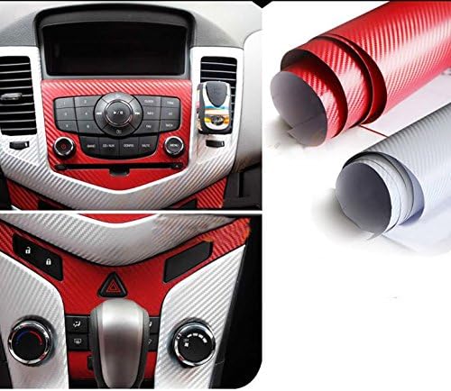 F & B LED LIGHTS Red 3D Carbon Fiber Film Twill Weave Vinyl Sheet Roll Wrap (96" X 60", Red)