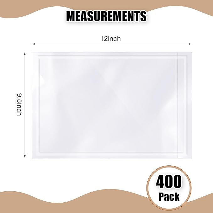 Cholemy 400 Pcs 9.5 x 12 in Clear Packing List Envelopes Shipping Pouches Mailing Shipping Label Sleeves Clear Adhesive Pockets Protectors Slip Envelope Pouches Holders Cover Enclosed Bag for Packing