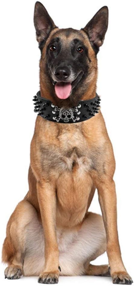 Serijoars Spiked Studded Dog Collar, PU Leather Dog Collar, Adjustable Pet Collars for Medium or Large Breed Pet (L, Gold Brown2)