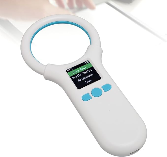 Diyeeni Pet Microchip Scanner, Rechargeable Dog Microchip Reader Support EMID FDX B (ISO 11784/11785) 134.2kHz/125kHz 15/10 Digits, 500 Data Storage, 1.44 inch TFT LCD Screen