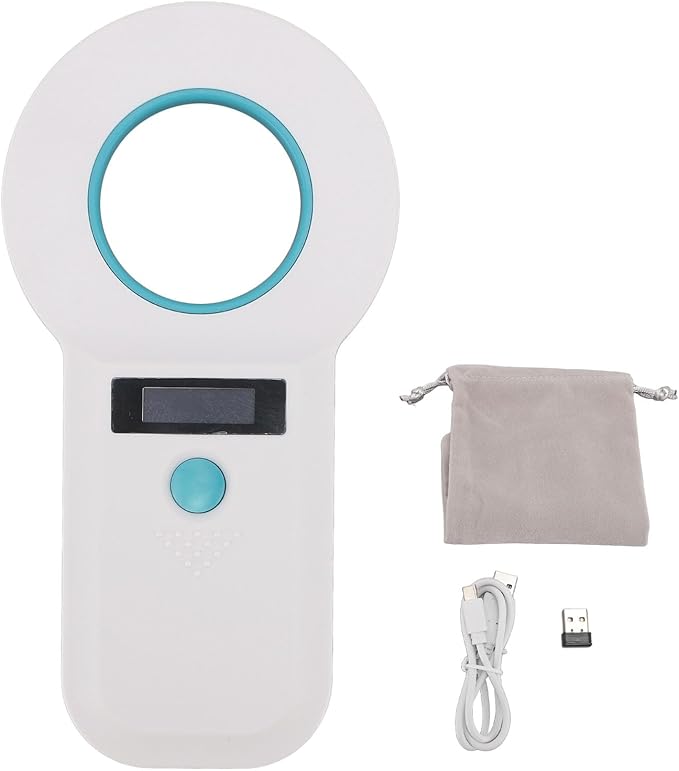 Acouto Pet Chip Scanner for Dogs and Cats - USB Microchip Reader with 15 Digits Recognition and 128 Data Storage, Compact & Portable Device (White)