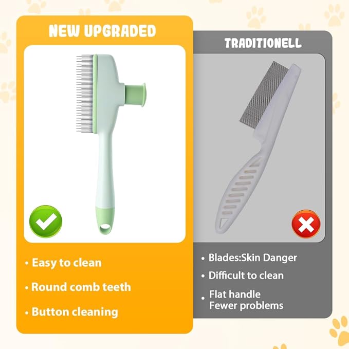 Pet Hair Removal Comb, 2025 New Flea Comb, Multifunctional Grooming Brush for Home Use, Portable Shedding Brush for Pet Owners (Yellow)