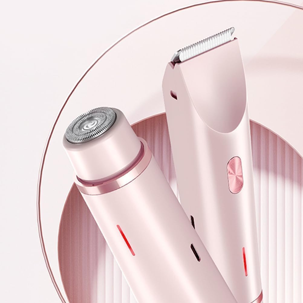Bikini Trimmer for Women 2025 Upgrade Dual Head Shaver Women Ceramic Blades 2-in-1 Women's Body Shaver Electric Razor 90min Cordless Runtime Waterproof Travel Grooming Kit (Pink)