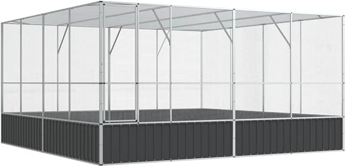 Large Metal Heavy Duty Walk-in Aviary Cage, Ample Activity Space Bird Cage with Lockable Door Also for Chickens and Rabbits, Silver 164.6"x163"x83.5" Steel,-406