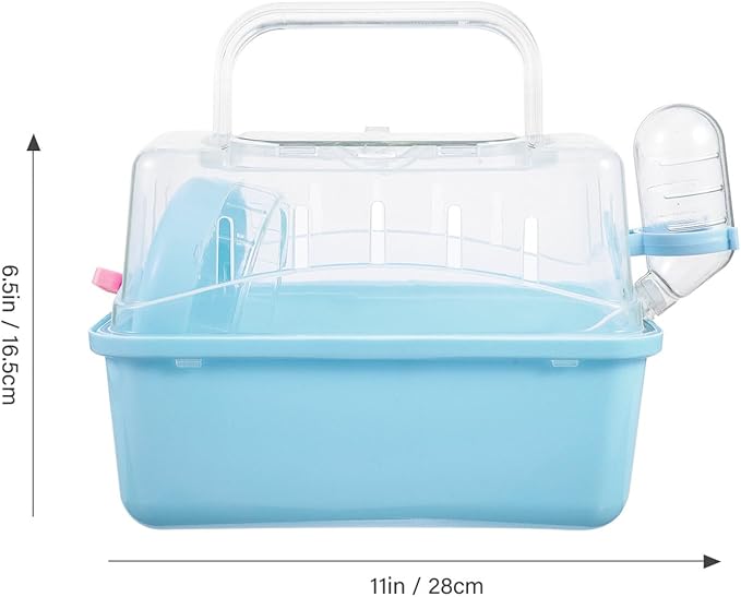 POPETPOP Portable Hamster Cage : Plastic Hamster Carrier with Water Bottle - Breathable Small Animal Carrier Cage for Gerbil Hedgehog, 8.84X6.68X6.48in (Blue)