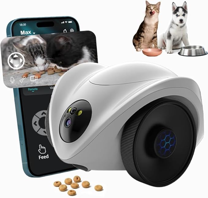 Robot Pet Camera with One-Tap Treat Dispensing | Mobile 360° Monitor, 2-Way Audio, and Smart Tracking | No Monthly Fees, Dual Cameras, Long Battery Life for Pet Care