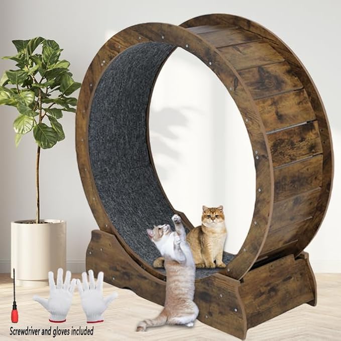 Cat Exercise Wheel,Cat Running Wheel ，Large Cat Wheel Exercise for Indoor Cats ，Cheap Cat Wheel，Cat Treadmill Wheel with Locking Mechanism (Rustic, 35.4”)