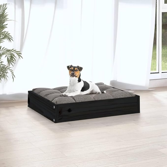 Solid Wood Pine Dog Bed Black 20.3x17.3x3.5 Inches, Sturdy Elevated Pet Bed for Small Medium Dogs, Rustic Minimalist Design Indoor Outdoor Use, Easy Assembly Wooden Frame Dog Sofa