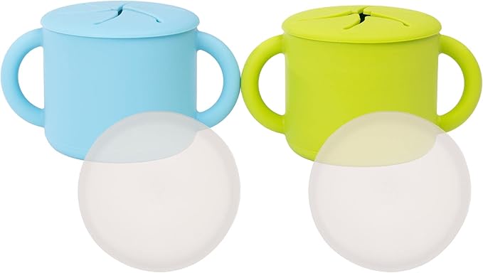 WeeSprout Snack Containers, Food Grade Silicone Cups, Spill-Proof Tops For Toddlers and Babies, Premium Hard Plastic Travel Lids, Dishwasher Safe, Set of 2 Snack Catchers