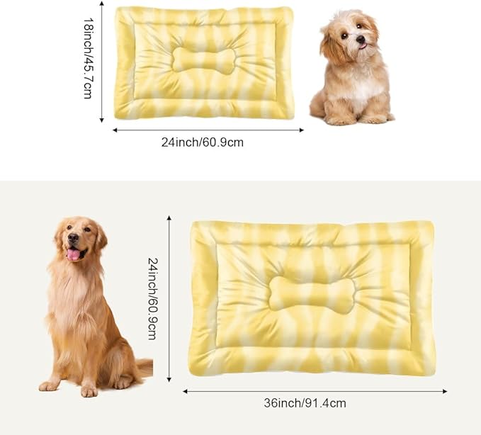 Yellow Wavy Dog Beds & Furniture Outdoor Dog Mat Sleeping Pad Bed for Crate Small Washable Non-Slip Washable Beds for Crates Big Bed Mats Crates Tapete para Perros Indoor Outdoor 36X24 Inch