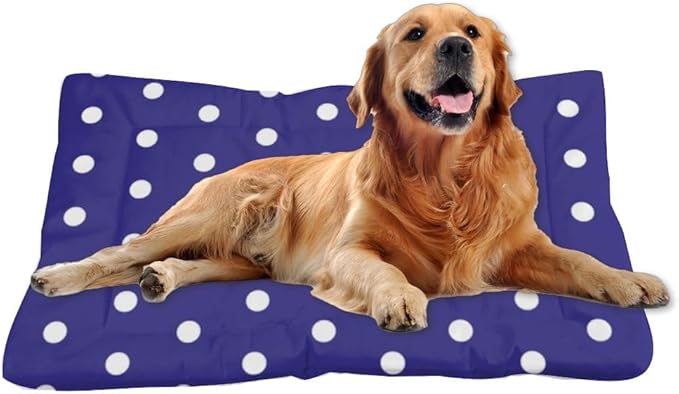 Polka Dot Blue Comfy Dog Beds for Medium Dogs Outdoor Mat for Dogs Puppy Pad Crate Beds Washable Non-Slip Washable Crate Bed Cushion Dog Bed Outdoor Mat Cage Small Pets Indoor 36X24 Inch