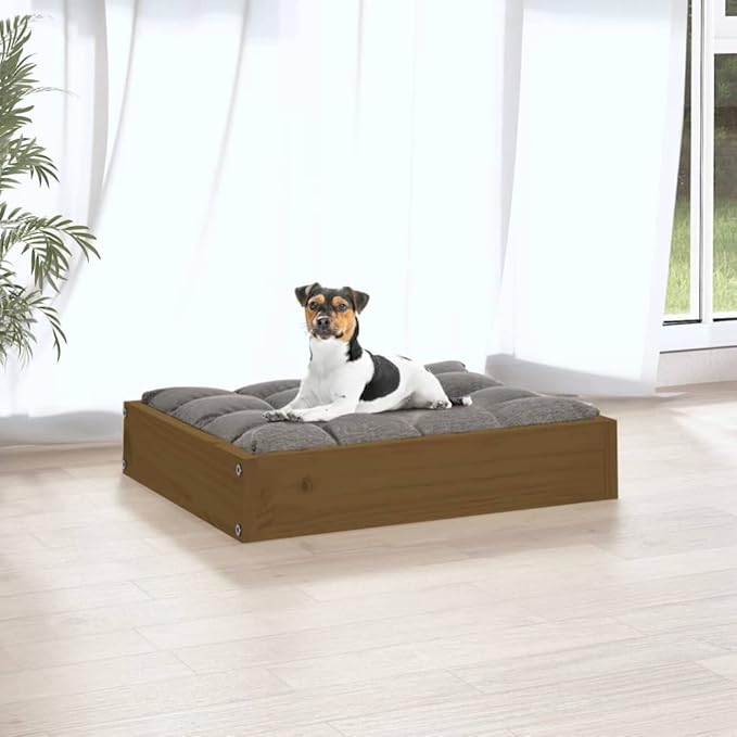 Solid Wood Dog Bed Honey Brown 20.3x17.3x3.5 Inches Pine Frame Pet Sofa for Small Medium Dogs, Rustic Minimalist Design Sturdy Raised Platform Bed for Living Room Bedroom