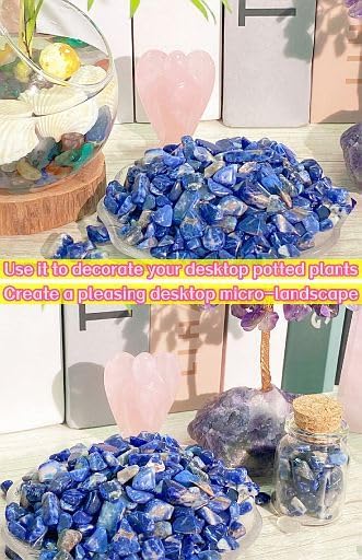 YATOJUZI Blue Sodalite Aquarium Gravel Rocks Bulk Wholesale Tumbled Crystals Stones Chips Crushed Reiki Energy Balancing Gemstones for Planters Vase Filler Fountain Fish Tank Potted Decor 0.44LB