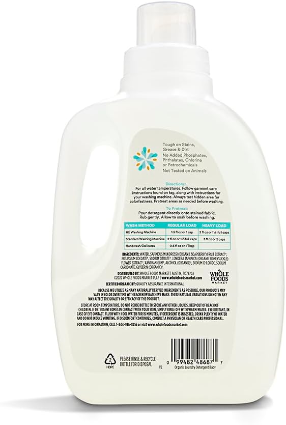 365 by Whole Foods Market, Organic Concentrated Baby Laundry Detergent, Unscented, 33 HE Loads, 50 Fl Oz