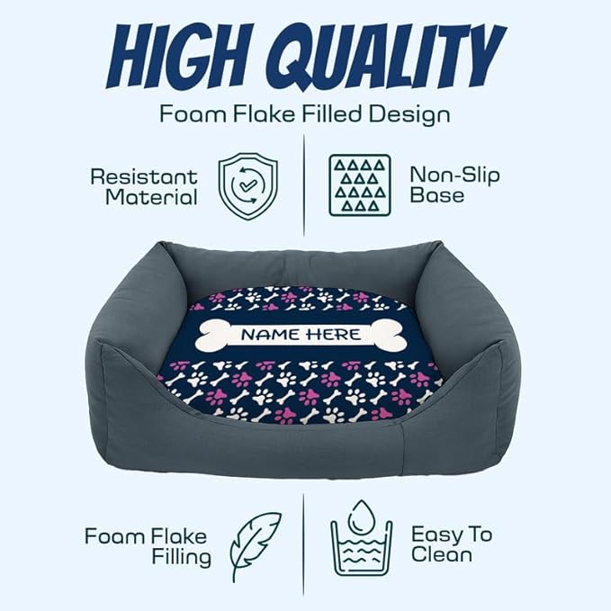 Ships Next Day, Made in USA - Customizable Dog Bed - Personalized Pet Cushion with Design Choice & Add Pet's Name - 3 Sizes - Unique Gift for Puppy or Dog Lovers (23.5x20 Inches)