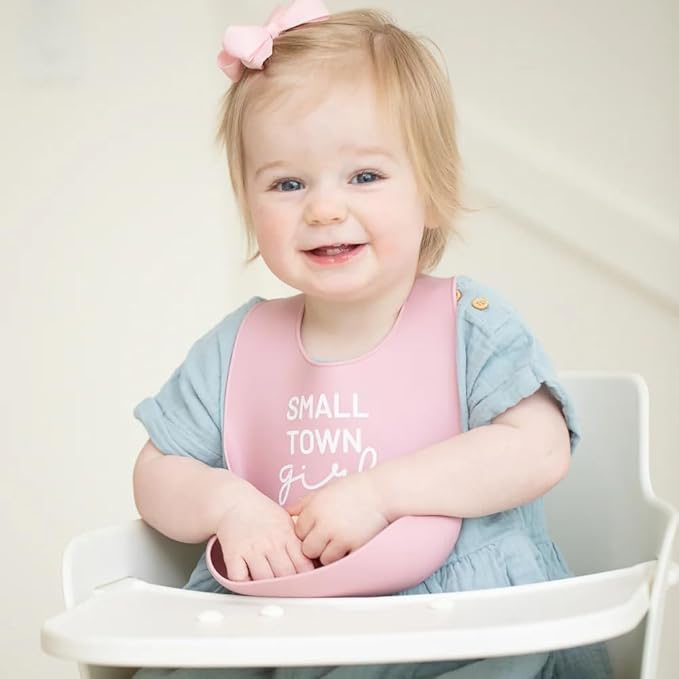 Bella Tunno Baby Bib for Eating, Waterproof Silicone Bib with Large Food Catcher, Adjustable Fit for Babies 4-12 months & Toddlers 1-3 Years, Boys & Girls, Small Town Girl