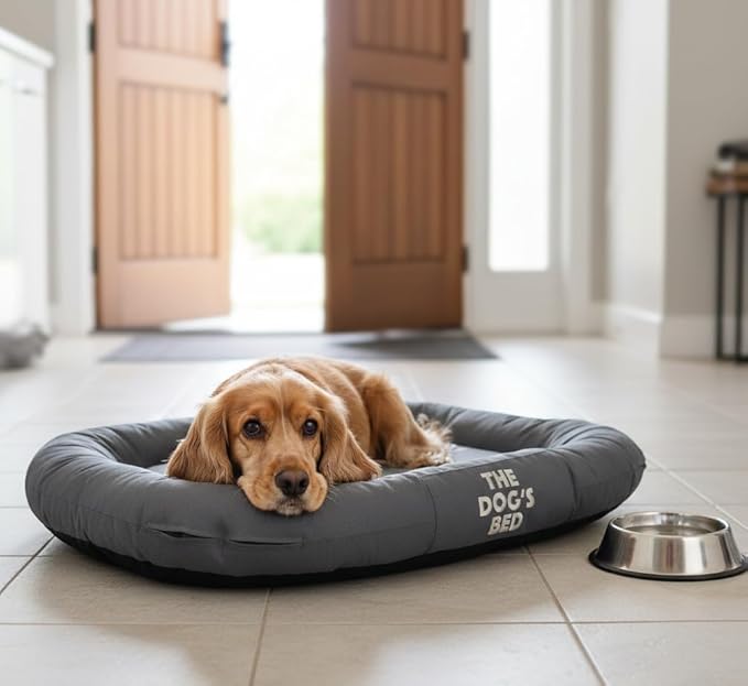 The Dog’s Bed Waterproof Dog Bed for Medium Dogs, Grey – Durable Washable Dog Bed for Indoor & Outdoor Use, Tough Oxford Fabric, Removable Cover, Crate Kennel Car Travel Bed