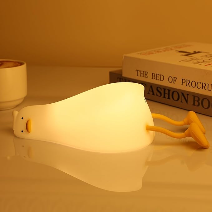 Existential Crisis Duck Lamp - 3-Level Dimmable Rechargeable Night Light for Kids Breastfeeding & Nursery | Silicone, Touch Control & Lying Flat Design, Toddler Room Safe (Ducky Lay Lamp)