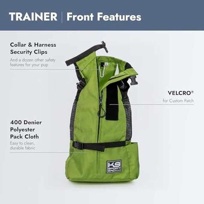 K9 Sport Sack Trainer - X-Small, Greenery - Ideal for Dogs with 9-12” Back Length - Backpack-Style Training Carrier - Meant for Quick, Non-Strenuous Activities