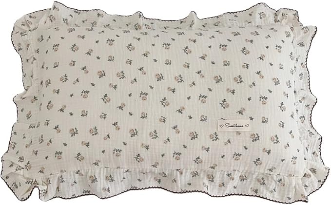 BuLuTu Cotton Muslin Kids Toddler Pillowcase with Cute Rose Flowers Super Soft Standard Nursery Pillowcase for Boys,Girls,Bedding Decor Machine Washable, Durable Pillowcase,1 Piece
