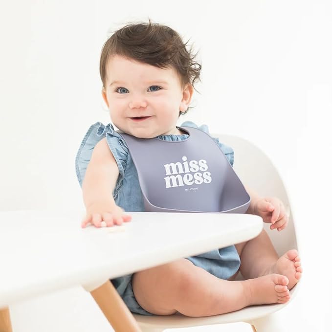 Baby Bib for Eating by Bella Tunno, Set of 2 Waterproof Silicone Bibs with Large Food Catcher, Adjustable Fit for Babies 4-12 months & Toddlers 1-3 Years, Boys & Girls, Miss Mess & Brunch