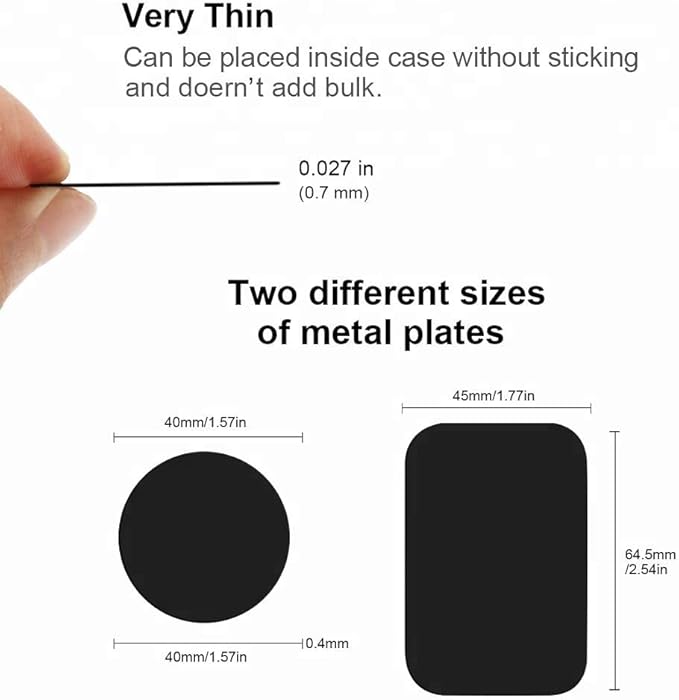 Replacement Metal Plates Set 16 Pack for Magnetic Car Mount. Kit of 16 Magnets for Back of Phone Case. Black Rectangular Iron Stickers Without Holes Discs. 3M Adhesive Backing Steel Sheets.