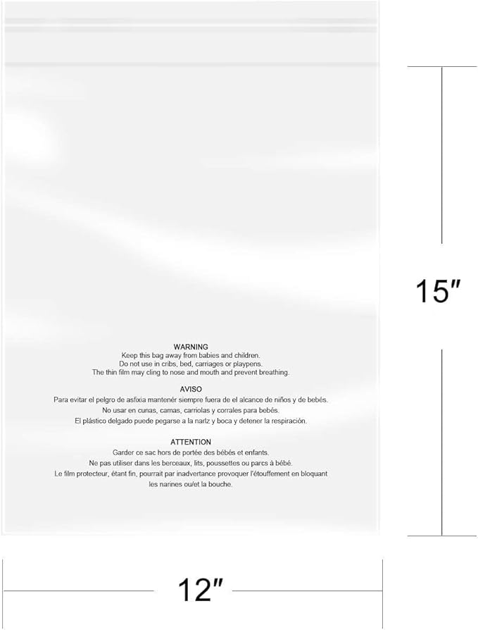 iMailer - 200 Pcs - 12" x 15" Poly Bags with Suffocation Warning Self Seal- Clear Shipping Bags 1.6 Mil for Clothing, Shirts, Packaging - Permanent Adhesive