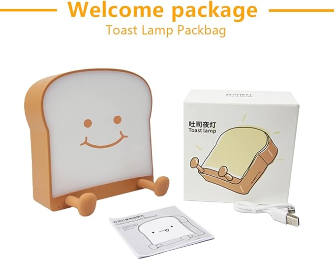 QANYI Toast Bread Night Light,Soft LED Toast Lamp with Cute Face Always Smile,Bedroom Table Lamps Graduation Gifts Ideas for Teen Girls 10 11 12 13 14 Year Old Girls