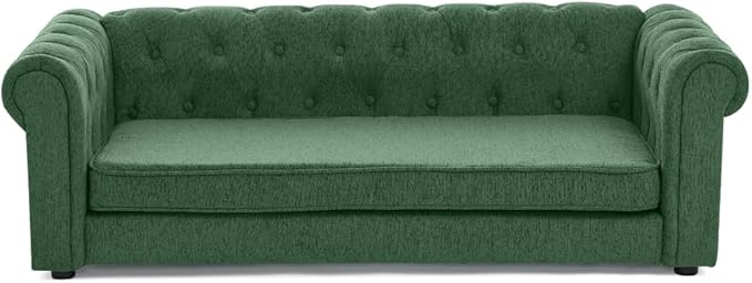 55" Elevated Dog Sofa Couch for Large and Oversized Dogs, Comfortable Linen Fabric Pet Bed with Thick Cushion, Durable Raised Dog Couch with Tufted Armrests, Stylish Modern Pet Furniture