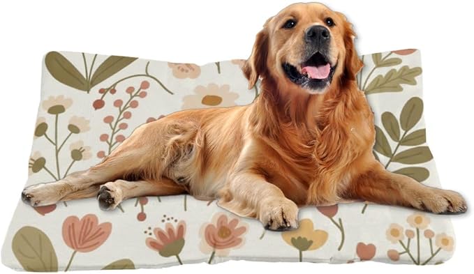Cream Rustic Botanical Print Art Puppy Dog Bed Dogs Mat Puppy Pad Dog Crate Bed Washable Non-Slip Crate Cushion Washable Beds Pet Mat Pillow for Indoor Outdoor 24X18 Inch