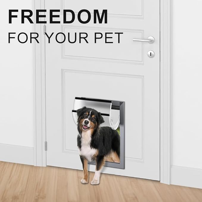 Rescumascer Medium Dog Door for Door, Doggie Door with Aluminum Frame, Dog Door for Medium Dogs and Large Cat up to 30lbs
