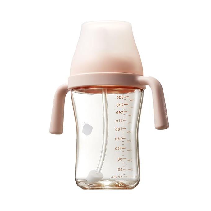 Bc babycare Sippy Cup Learner for 6+ Month Old with Nipples & Handles, Spill Proof Sippy Cup, Weighted Straw Toddler Cups, Anti-Choking Baby Cups 1 Pack,Pink