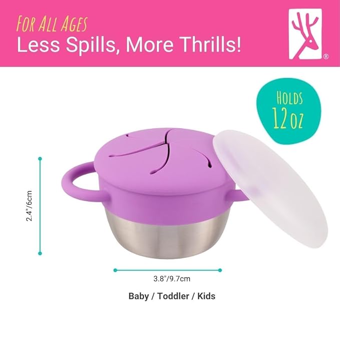 Elk and Friends Stainless Steel Snack Cups | Removable Silicone Food Catcher and Travel Lid | Spill-Proof Snack Containers for Baby, Toddler, Kids | Dishwasher Safe | 2 Pack