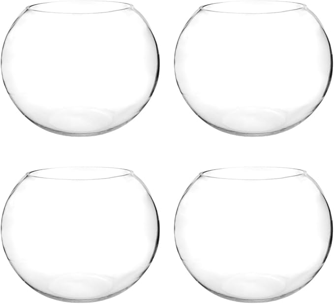 Craft And Party, Glass Bubble Vase, 6" Height x 8" Width, Set of 4 Glass Fish Bowl Vase, Bubble Bowl vase for Terrarium, Flower Vase Centerpiece