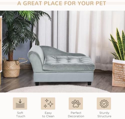 Luxury Dog Sofa Bed with Storage – Small Dog Couch Bed with Hidden Storage, Soft Foam Pet Sofa, Modern Raised Dog Bed for Small Dogs (Grey)
