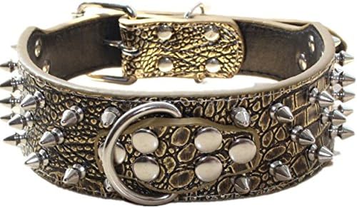 Serijoars Spiked Studded Dog Collar, PU Leather Dog Collar, Adjustable Pet Collars for Medium or Large Breed Pet (S, Gold Brown1)